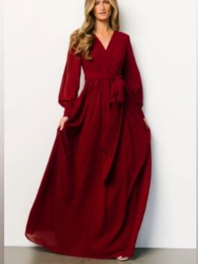 Baltic Born Lydia Maxi Dress Size XS S Burgundy Long Sleeves